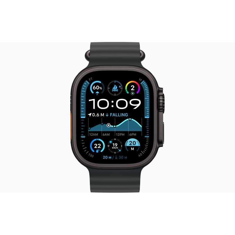 ساعة آبل واتش ألترا 2 (2024) - مقاس 49 ملم - GPS + Cellular - بهيكل من التيتانيوم - وسوار Ocean Band | أسود ساعة آبل واتش ألترا 2 (2024) - مقاس 49 ملم - GPS + Cellular - بهيكل من التيتانيوم - وسوار Ocean Band | أسود